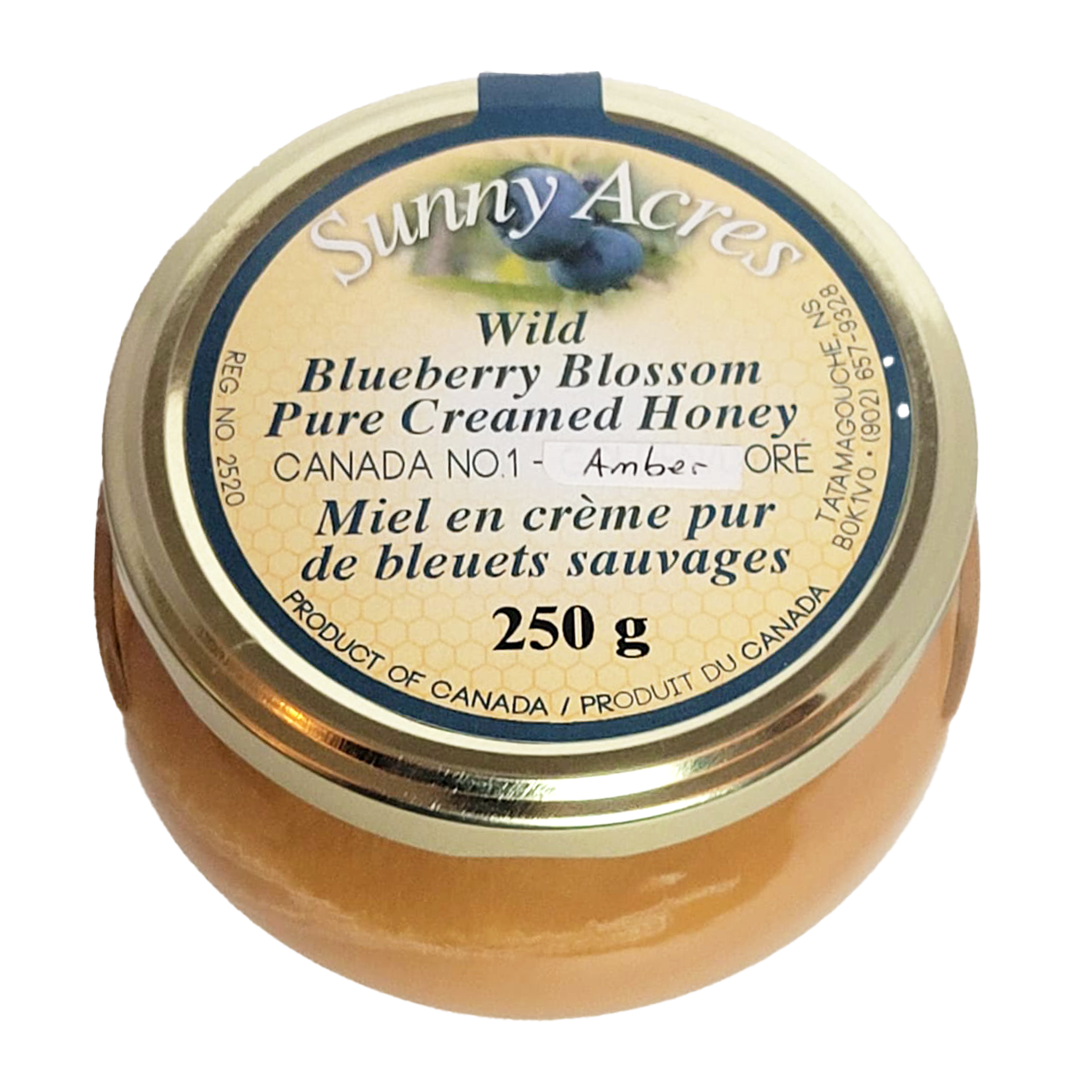 small blueberry blossom honey jars. creamed pure honey