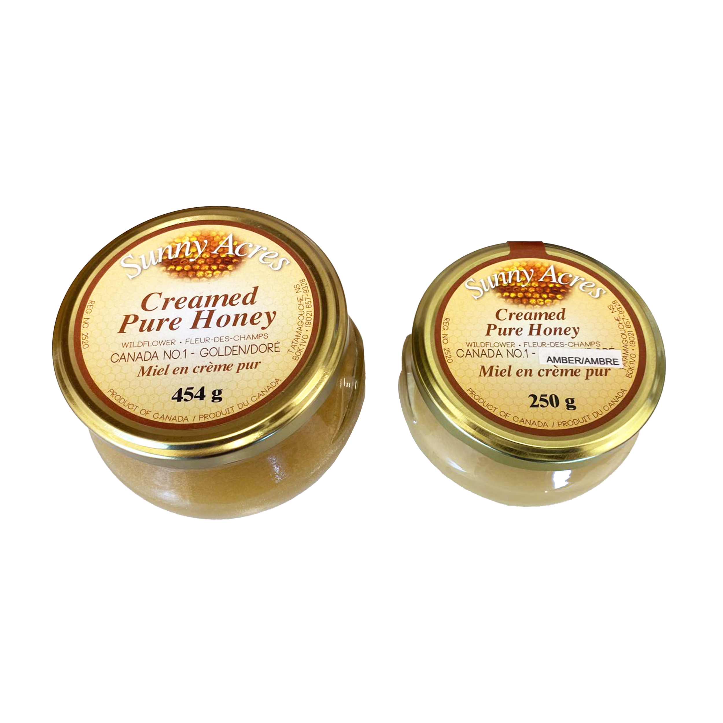 large and small jars of Nova Scotia pure creamed honey