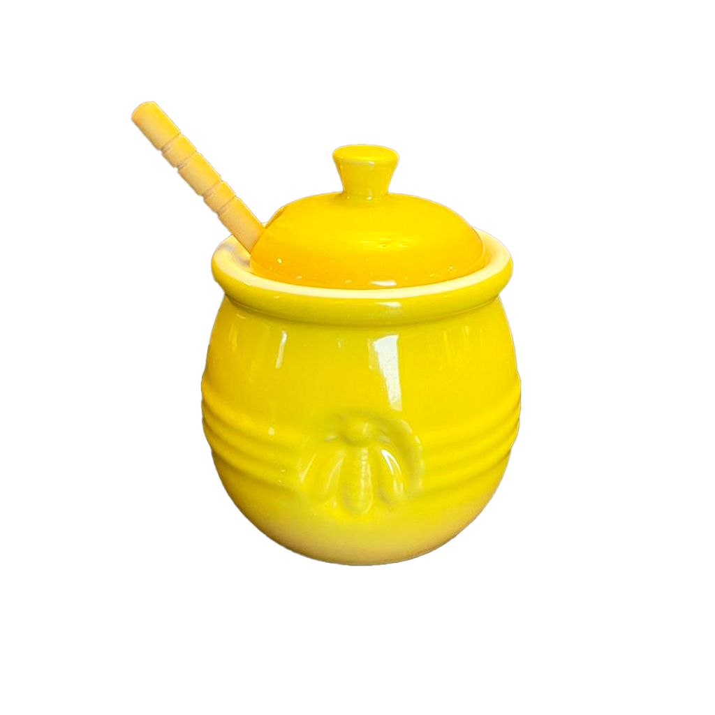 yellow ceramic bee honey pot